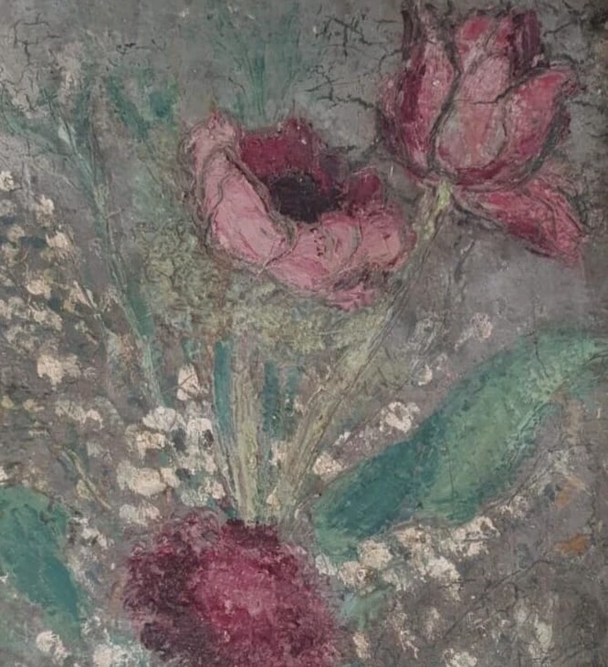 Antique Painting Original Flowers, Floral, Still Life, Poppy, Roses signed - 6