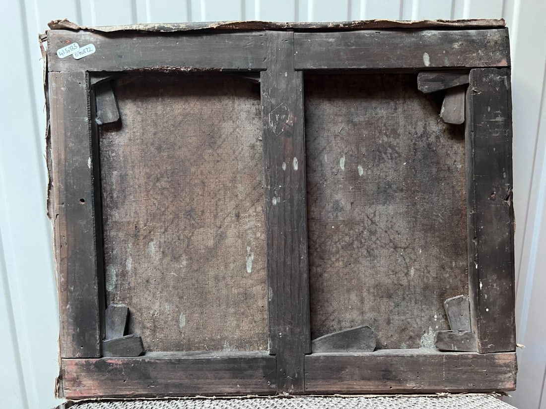 Landscape, Farm, Chicken, Man, House 19th century Antique Painting Original - 8