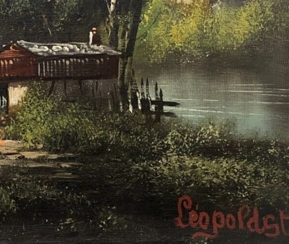 19th century Fisherman, Landscape Antique Oil Painting Original signed - 6