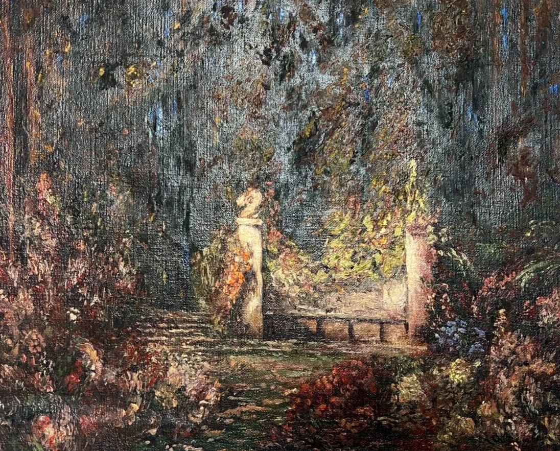 Antique Oil Painting Original Landscape, Garden, Trees, Forest, Flowers signed: Title:Antique Oil Painting Original Landscape, Garden, Trees, Forest, Flowers signedDescription:Antique Oil Painting Original Landscape, Garden, Trees, Forest, Flowers signed Oil on canvas 47 x 38