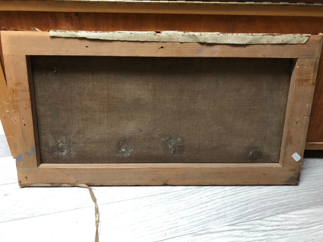 Antique Painting Original Landscape, Farm, Man, Boat, Goat, Sheep 19th century - 11