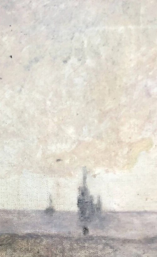 Antique Painting Original Landscape, Farm, Man, Boat, Goat, Sheep 19th century - 6