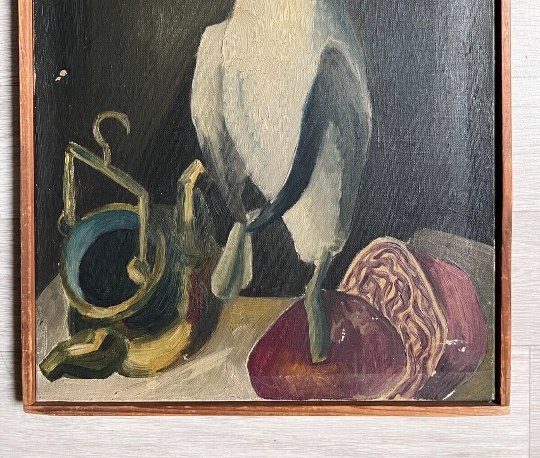 Antique Oil Painting Signed Bird, Still Life - 5