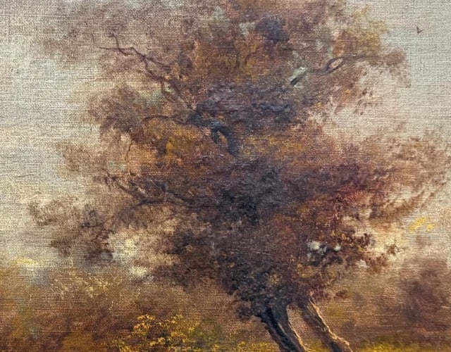 Antique Painting Original Landscape, Trees, Deer signed Antoine GUINDRAND - 5