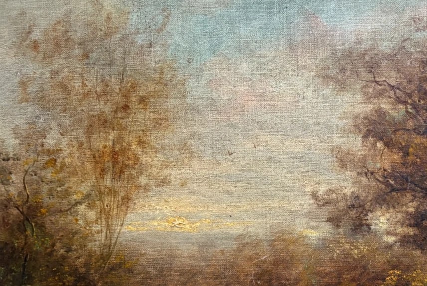 Antique Painting Original Landscape, Trees, Deer signed Antoine GUINDRAND - 6