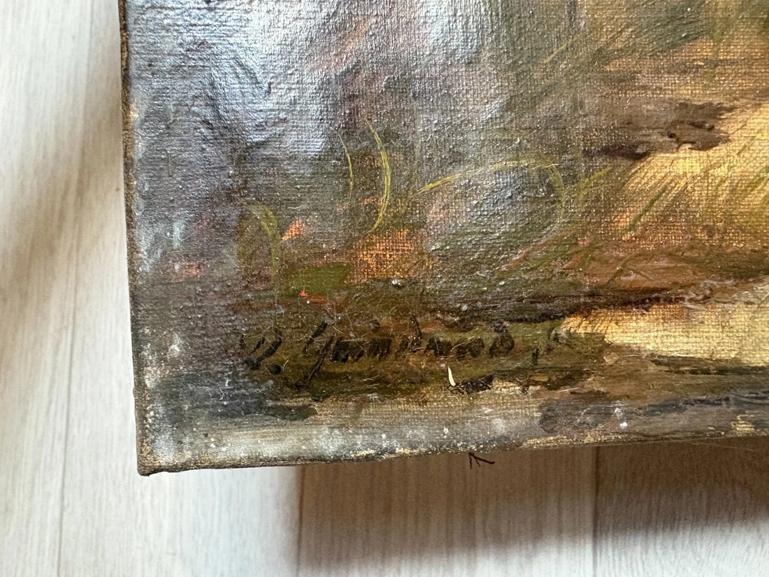 Antique Painting Original Landscape, Trees, Deer signed Antoine GUINDRAND - 8