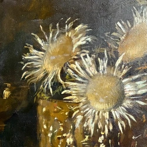 Antique Painting Original Flowers, Apples, Still Life signed Marius MANGIER - 3