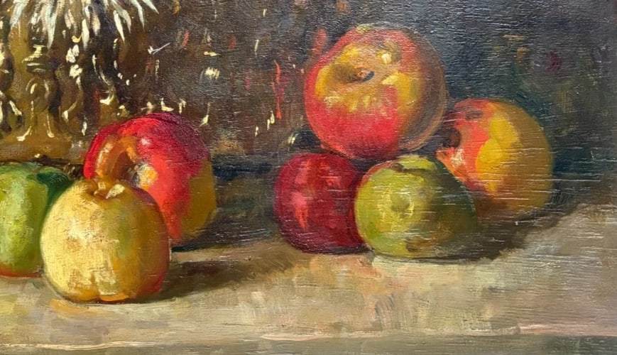 Antique Painting Original Flowers, Apples, Still Life signed Marius MANGIER - 5