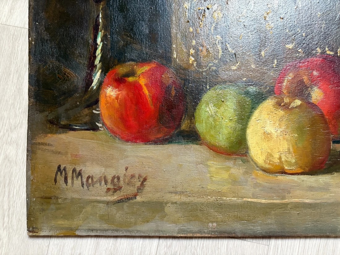 Antique Painting Original Flowers, Apples, Still Life signed Marius MANGIER - 7