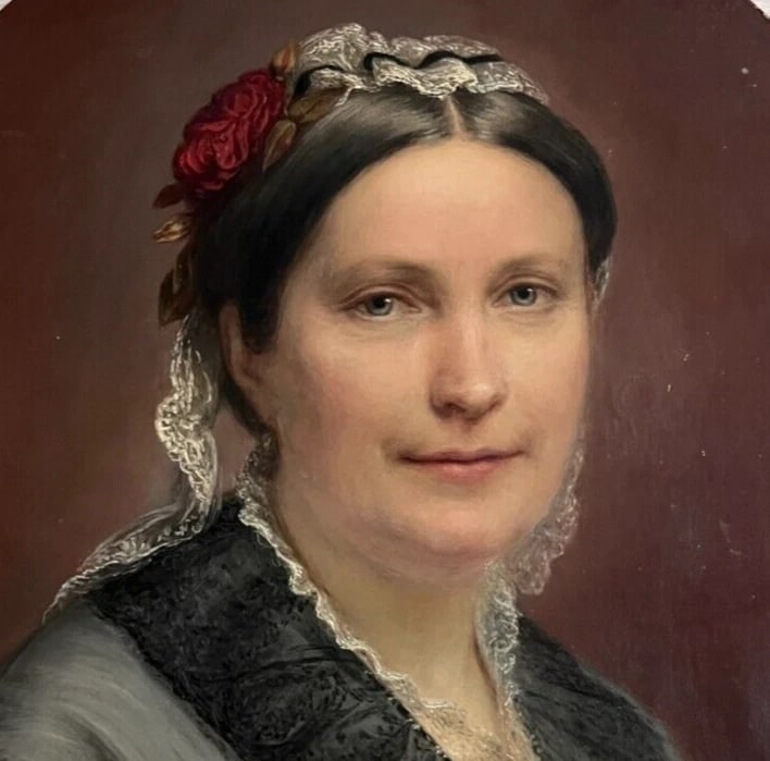 Marie C. LASSON (XIX) Woman Portrait - Painting Antique Original - 2