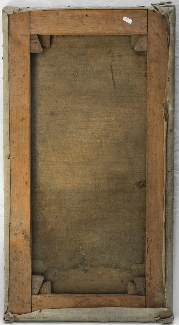 19th Century Landscape Castle, People, Sunset - Painting Antique Original Oil - 8