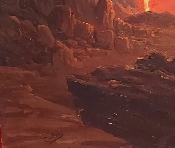 19th century Landscape Volcano in Eruption - Painting Antique Original Oil - 4