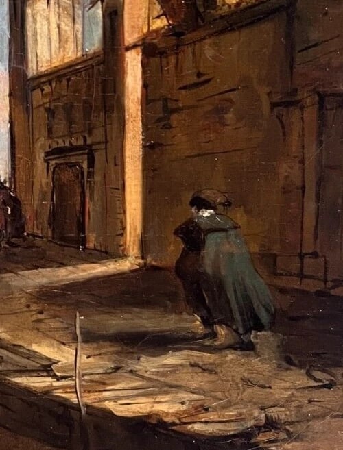 Cityview, Venice, Bridge Vecchio, People after Guardi Painting Antique Original - 3