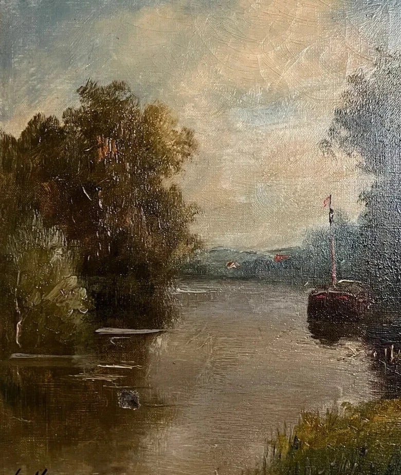 Antique Original Painting by LINSYER Th (XIX-XX) Marne Landscape next to Lagny - 3