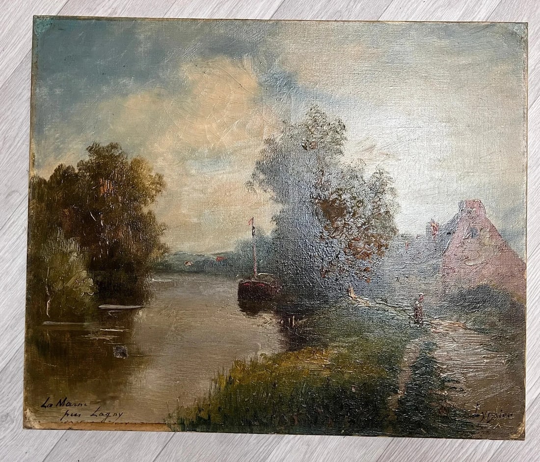Antique Original Painting by LINSYER Th (XIX-XX) Marne Landscape next to Lagny - 7