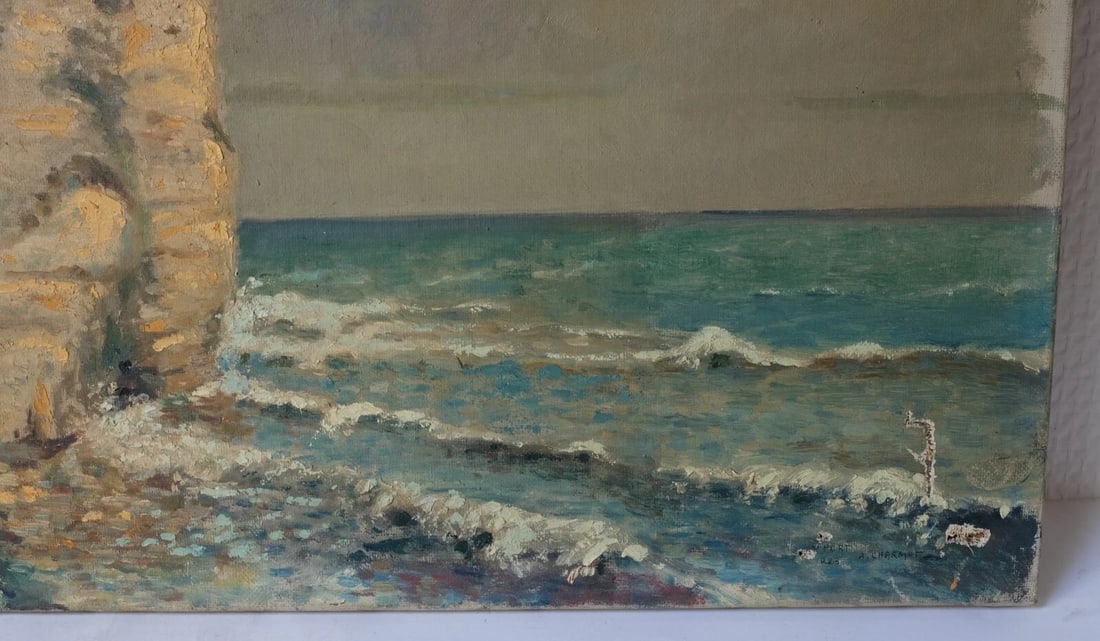 Coastal Seaview Landscape – Early 20th Century Antique French Painting - 4