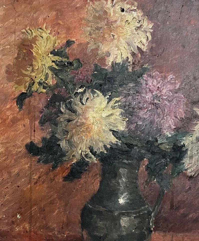Painting Still Life, Flowers, Vase signed - Antique Original - 3