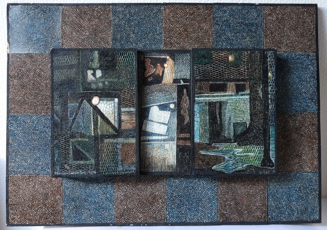 Thérèse CONTESTIN (1924) Ospiti Antique Original Painting Abstraction signed: Title:Thérèse CONTESTIN (1924) Ospiti Antique Original Painting Abstraction signedDescription:Oil on wood 63 x 44 x 7 cm This is an antique item (over 100 years old), and you may be