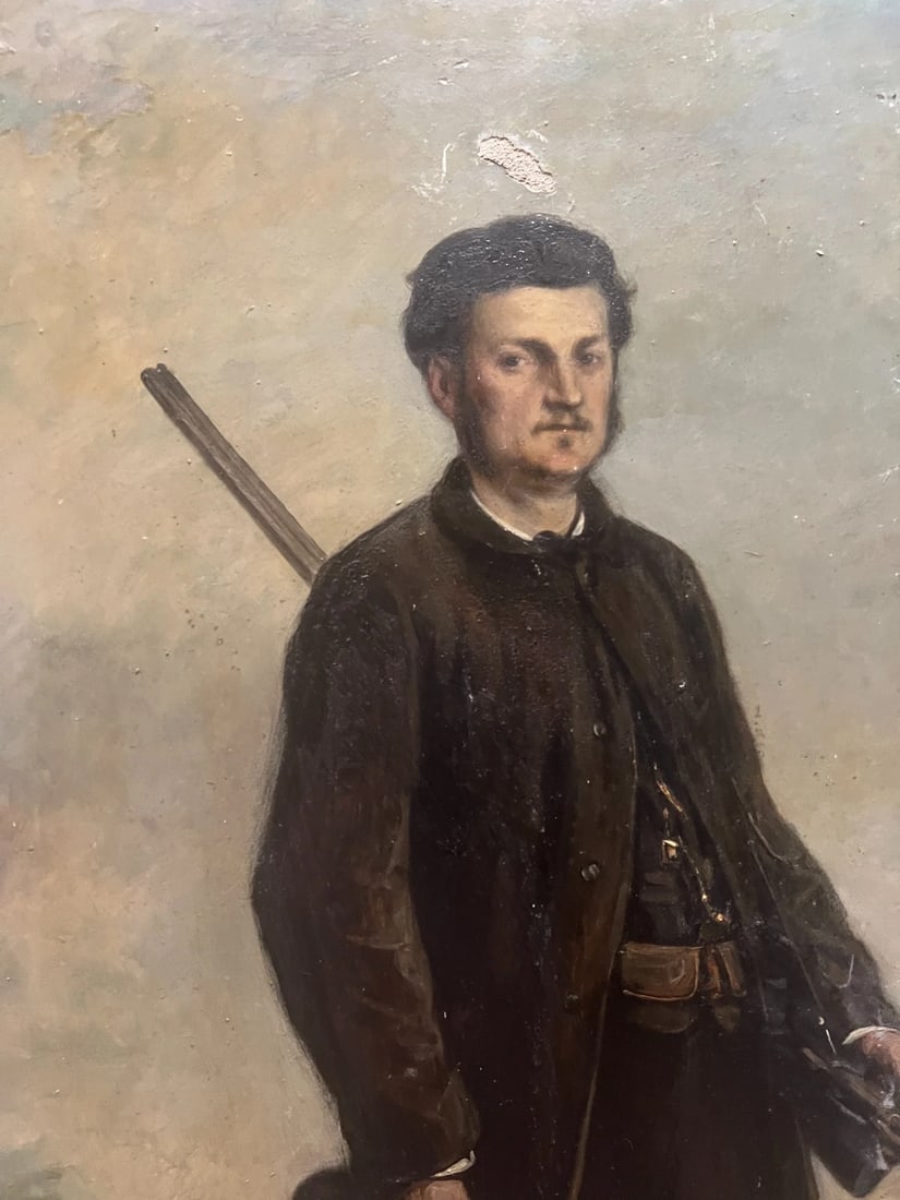 Pierre ANDRIEU (1821-1892) Man Hunter Portrait Painting: Title:Pierre ANDRIEU (1821-1892) Man Hunter Portrait PaintingDescription:Painting by Pierre ANDRIEU (1821-1892) Man Hunter Portrait Oil on wood 67 x 44 cm small damages (see pictures) Reserve:
