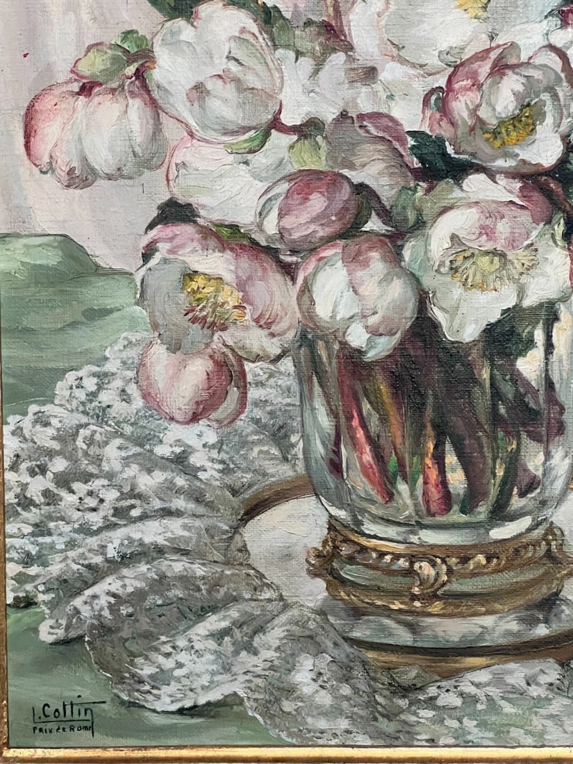 Painting Roses Flower Bouquet by Louise COTTIN (1907-1974) - 6