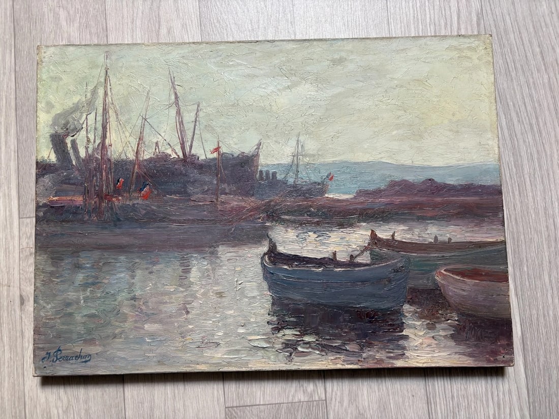 Joseph PERRACHON (1883-1969) Seascape, Boats -Painting Antique Original signed - 2