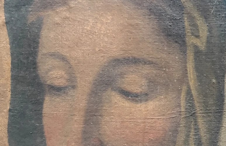 Mary, Bible, Religious, Portrait, People - Painting Antique Original - 6