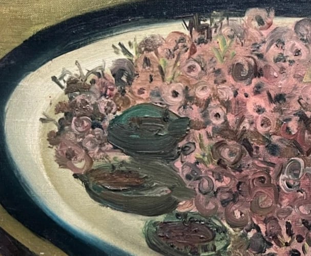 Painting Still Life Flower Plate and Wine Glass - 4