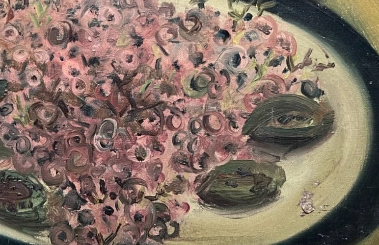 Painting Still Life Flower Plate and Wine Glass - 5