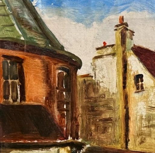 Painting Orange Cityview Landscape signed - 3