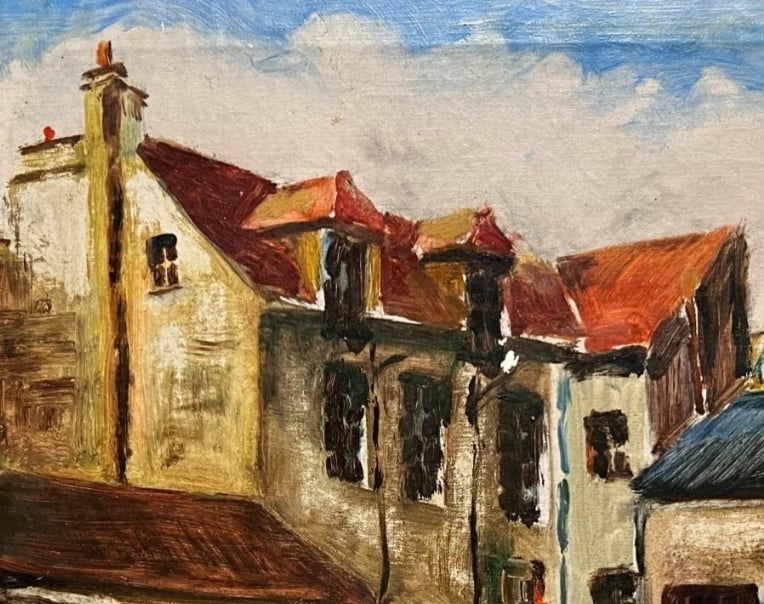 Painting Orange Cityview Landscape signed - 4