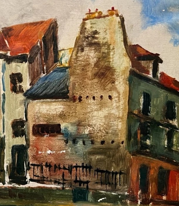 Painting Orange Cityview Landscape signed - 5