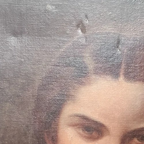 Antique Oil Original Painting Woman Portrait, Smile - 6