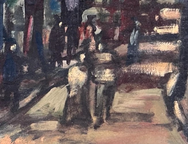 Antique Painting Original Landscape, Cityview, People signed - 4