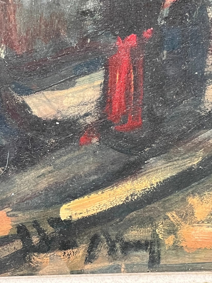 Antique Painting Original Landscape, Cityview, People signed - 7