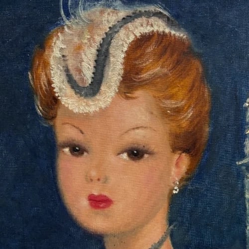 Antique Original Painting Portrait, Woman in Paris, Concorde signed - 3