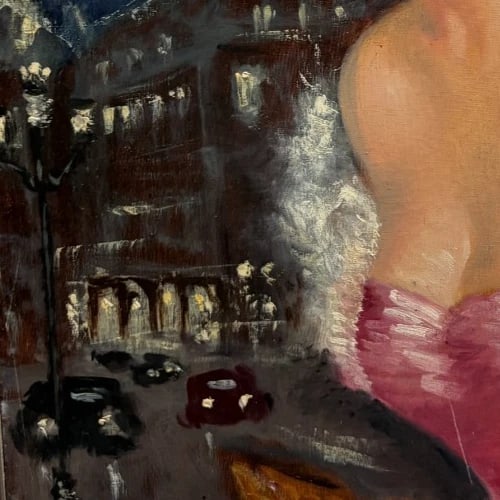 Antique Original Painting Portrait, Woman in Paris, Concorde signed - 4