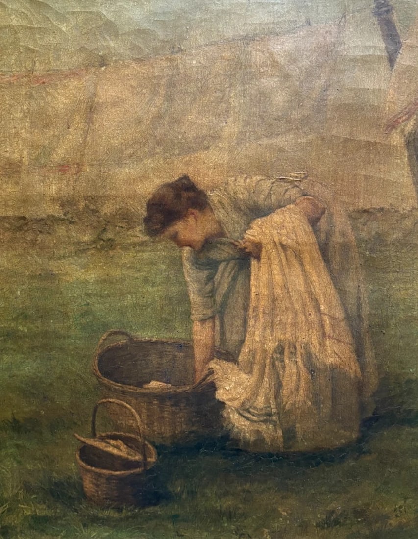 Antique Painting Original Woman, Laundry, Portrait, Working Life signed 1890: Title:Antique Painting Original Woman, Laundry, Portrait, Working Life signed 1890 Description:Antique Painting Original Woman, Laundry, Portrait, Working Life signed 1890 Oil on canvas 41 x 33 cm sig