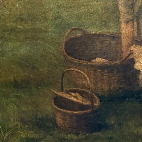 Antique Painting Original Woman, Laundry, Portrait, Working Life signed 1890 - 4