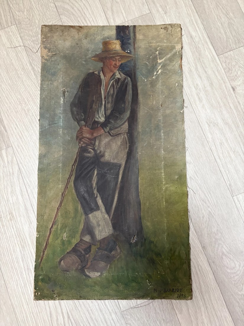 Antique Painting Original Man Portrait Peasant signed 1898 - 7