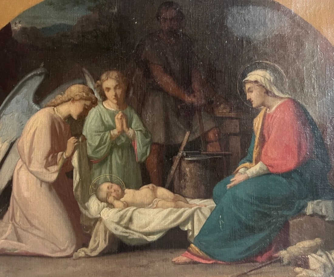 Antique Painting Original 19th century Religious Christ, Mary, Apostles Nativity: Title:Antique Painting Original 19th century Religious Christ, Mary, Apostles Nativity Description:Oil on canvas 36 x 43 cm / 14.17 x 16.92 inches small damages Reserve: $1,600.00 Shipping: Domestic: