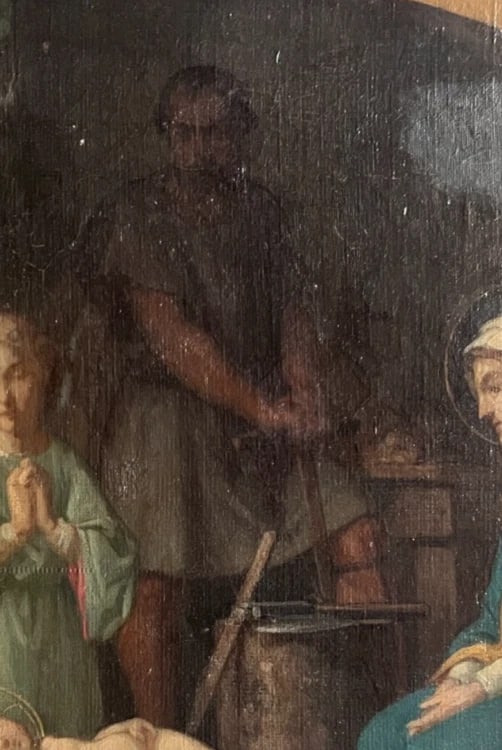 Antique Painting Original 19th century Religious Christ, Mary, Apostles Nativity - 6