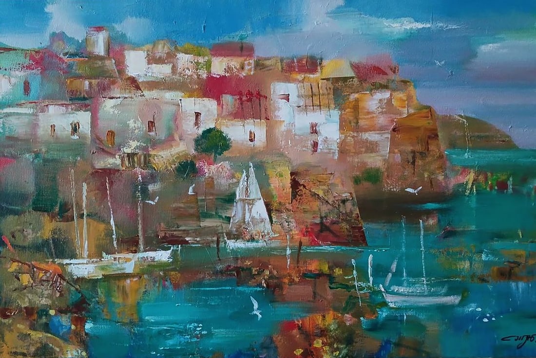 Abstract oil painting A city by the sea Anatoly Tarabanov: Title: Abstract oil painting A city by the sea Anatoly Tarabanov Description: №Tar 410 *** ABOUT THIS PAINTING *** * TITLE: "A city by the sea" * ARTISTS: Anatoly Tarabanov * SIZE: 40x60 cm/'15.