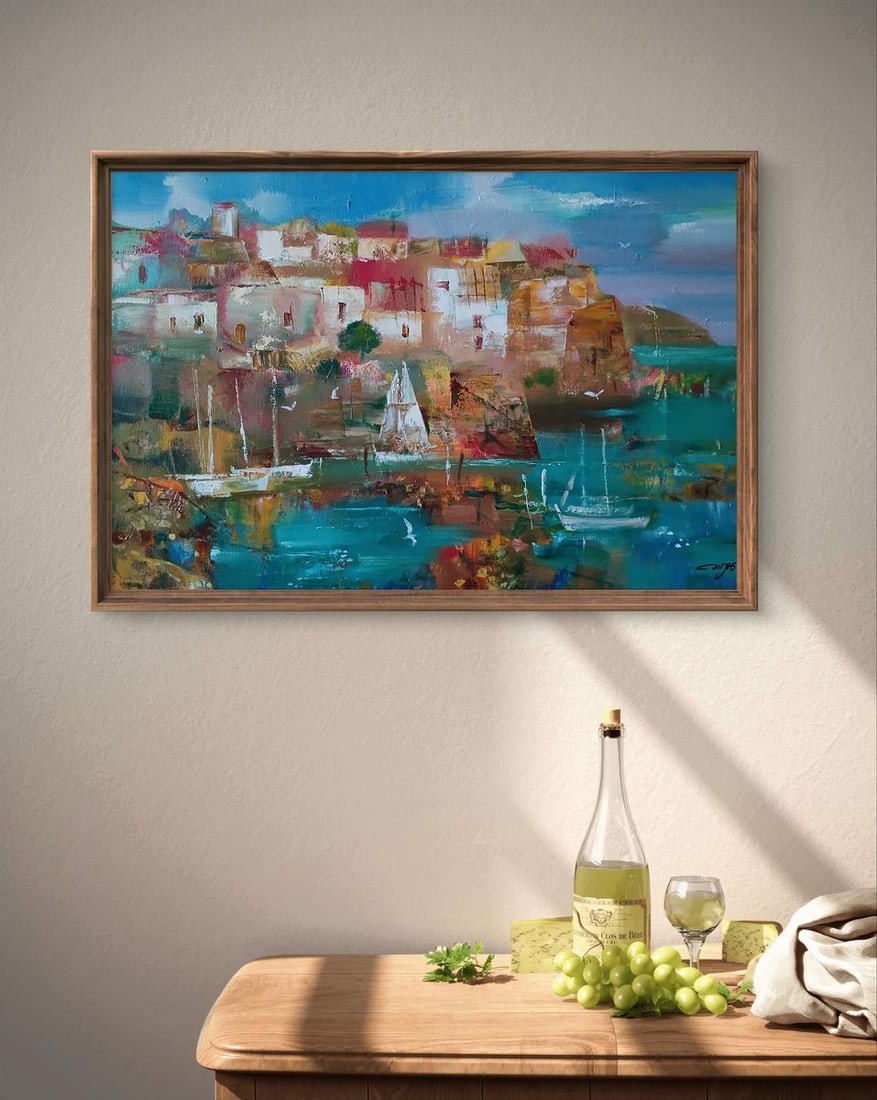 Abstract oil painting A city by the sea Anatoly Tarabanov - 2
