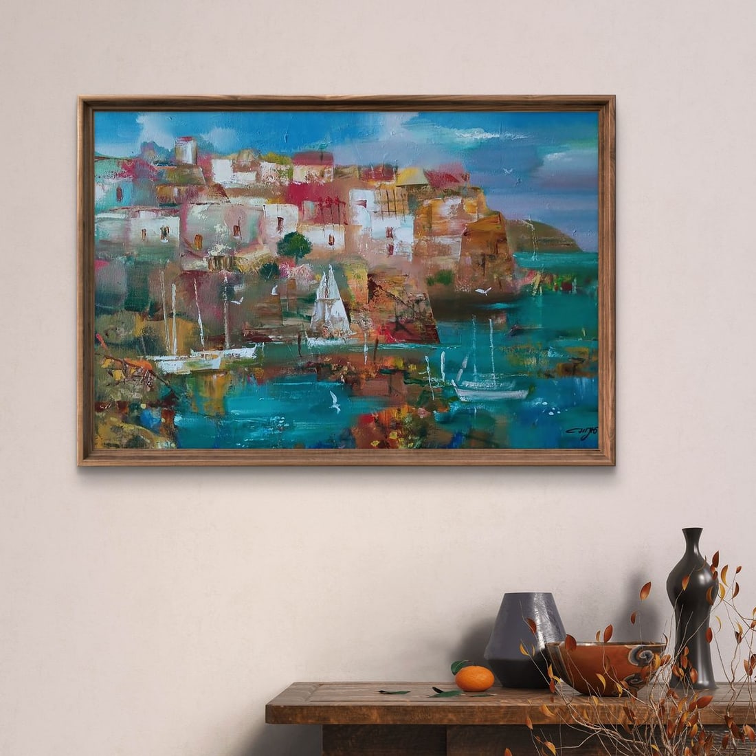 Abstract oil painting A city by the sea Anatoly Tarabanov - 3