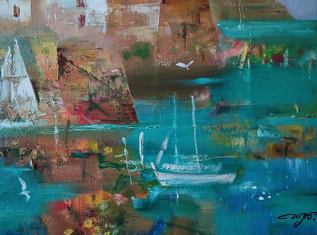 Abstract oil painting A city by the sea Anatoly Tarabanov - 7