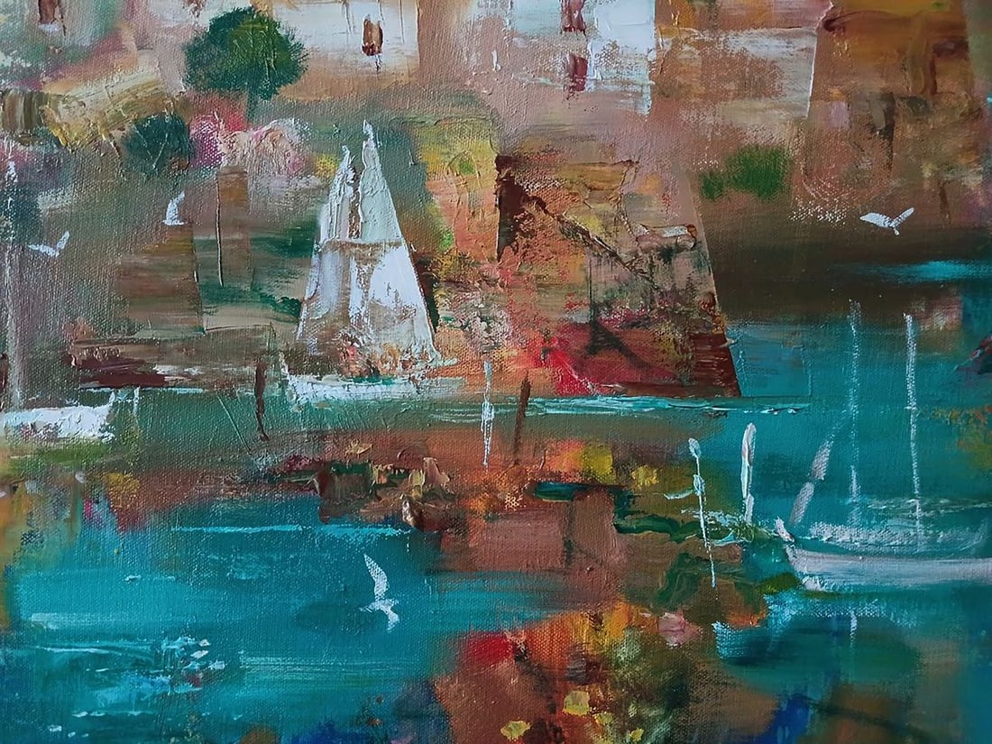 Abstract oil painting A city by the sea Anatoly Tarabanov - 8