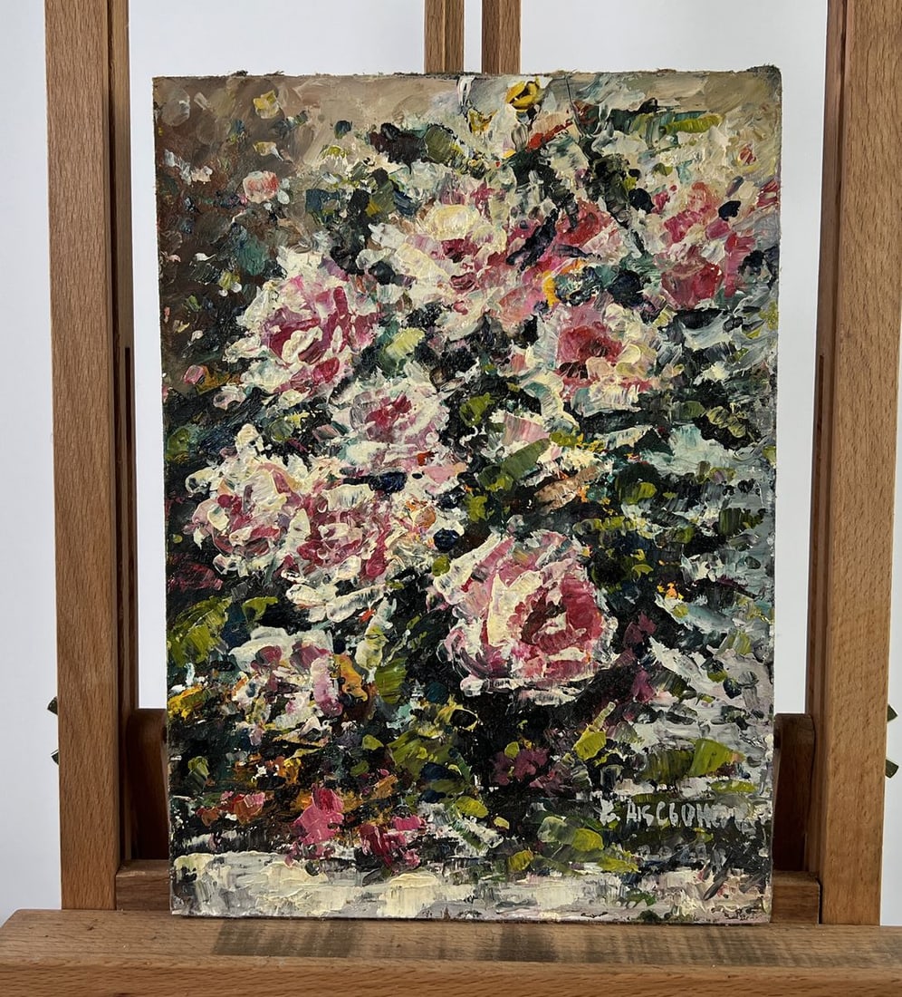 Oil painting Pink gift bouquet Vadim Aksenov: Title: Oil painting Pink gift bouquet Vadim Aksenov Description: №AAA5024The oil painting on hardboard titled "Pink gift bouquet" is a vivid and emotionally rich celebration of color, form, and