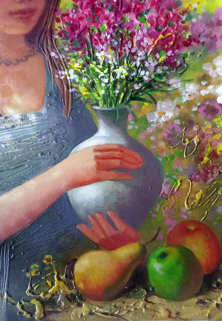Abstract oil painting Girl with a bouquet Anatoly Borisovich Tarabanov - 6