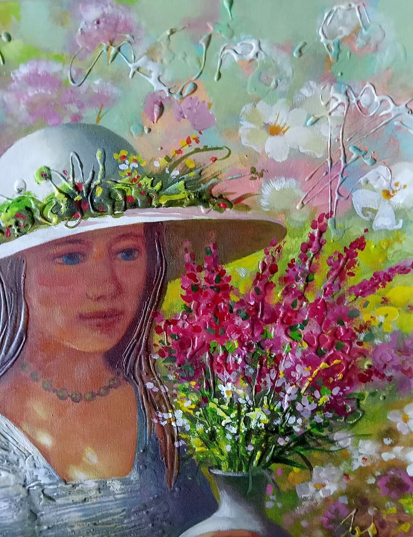 Abstract oil painting Girl with a bouquet Anatoly Borisovich Tarabanov - 8