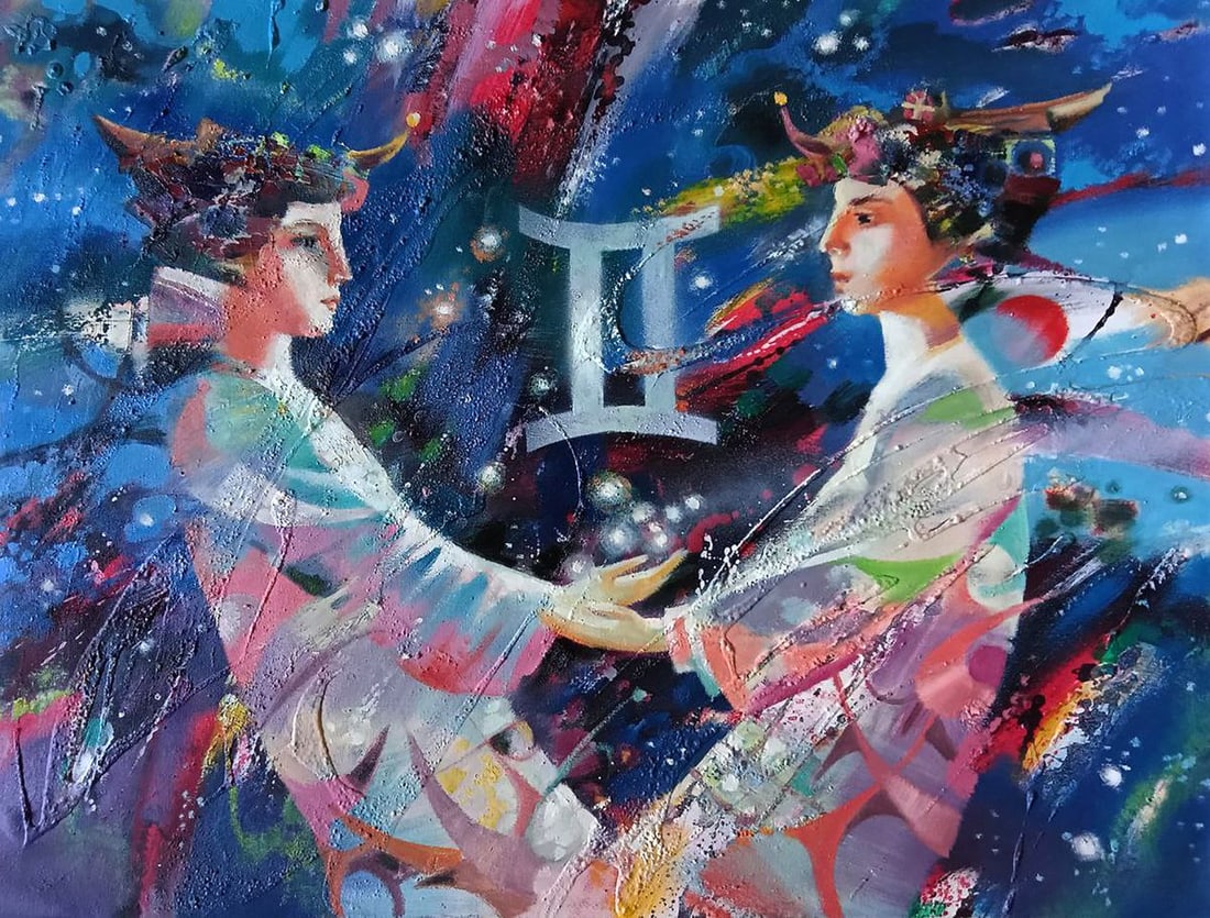 Abstract oil painting Gemini Anatoly Borisovich Tarabanov: Title: Abstract oil painting Gemini Anatoly Borisovich Tarabanov Description: №Tar 322"Gemini" is a captivating abstract oil painting that skillfully captures the essence of the astrological sig